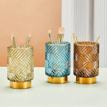 Makeup Brush Holder Organizer,Toothbrush Holders,Desk Pen Pencil Holder,Multifunctional Vintage Glass Brush Cup（A40-5-US）