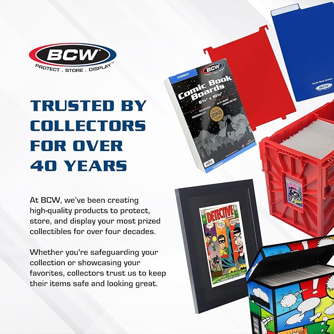 BCW Short Comic Book Bin | Holds 150 Comics | Stackable Plastic Storage | Acid-Free Organizer | Red, 2 Pack