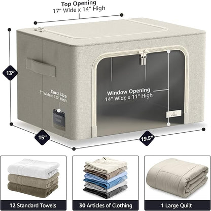 Sorbus Storage Bins with Metal Frame - Stackable & Foldable Clothes Organizer Bags - Oxford Fabric Storage Containers with Large Clear Window & Carry Handles Organization for Bedding Linen & Clothing