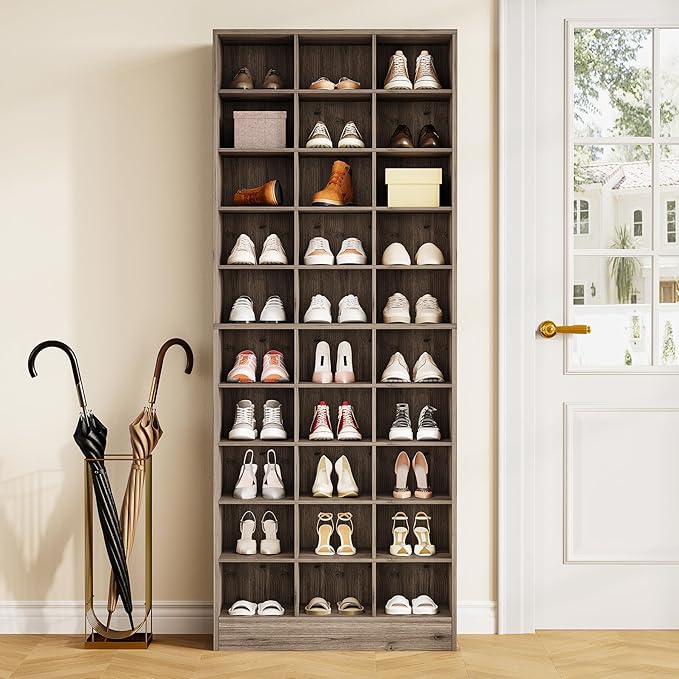 LITTLE TREE 70.9" Tall Shoe Rack, 10-Tier Freestanding Shelf, Max. Store 30 Pairs, Shoe Cabinet Organizer for Living Room, Entryway, Cloakroom, Grey