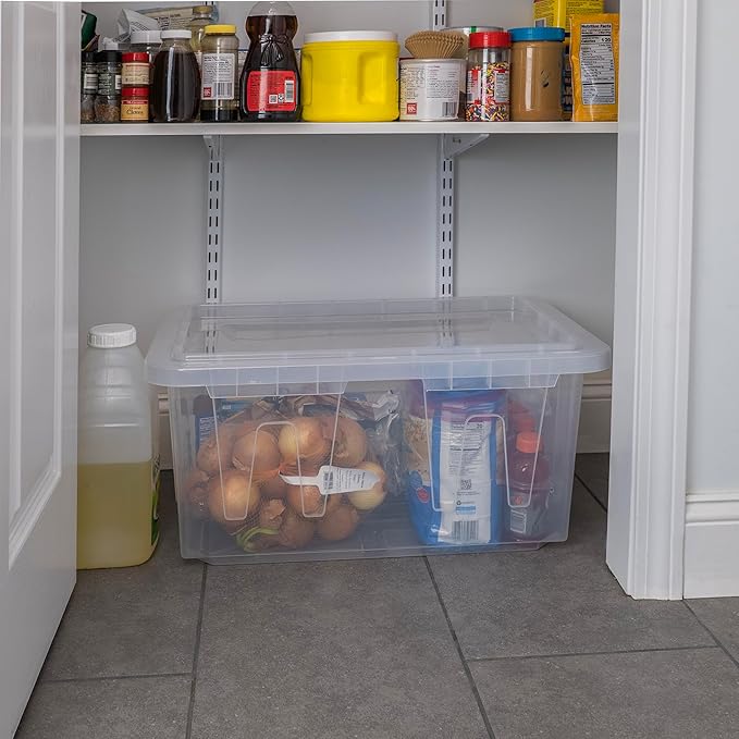 CX 4-Pack 60 Qt Heavy Duty Clear Storage Container with Snap-Tight Lid, Stackable Storage Bins, Made in USA (15 Gallon, 17.2" D x 25.7" W x 12" H)