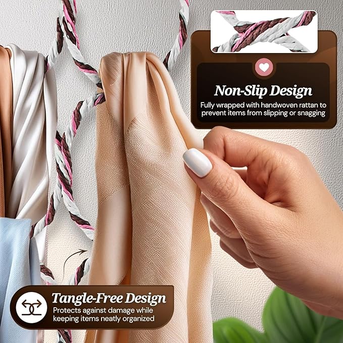 Flexzion Scarf Organizer for Closet - 28 Slot Scarf Hanger Hijab Organizer, Space Saver for Socks, Shawls, Ties, Towels, Belts, Multi Purpose Hanging Rack Storage, 1 Pack Colors May Vary
