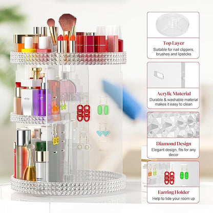 Awenia Makeup Organizer 360-Degree Rotating, Adjustable Makeup Storage, 7 Layers Large Capacity Cosmetic Storage Unit, Fits Different Types of Cosmetics and Accessories, Plus Size(Acrylic Clear)
