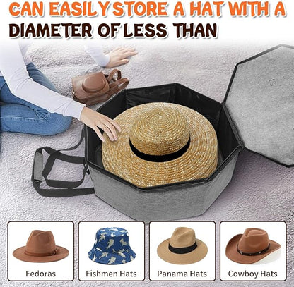 Boczif Hat Storage Box for Women and Men, Hat Storage bag for Travel Collapsible, Cowboy Hat Case with Handle, Hat Organizer Container Large Cap Bag for Carry (Grey)