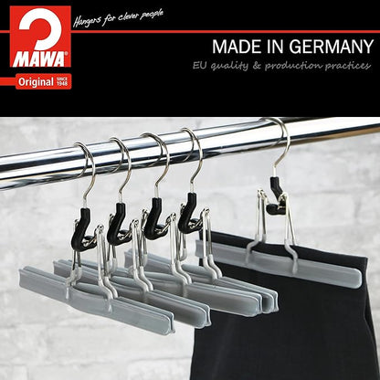 Mawa by Reston Lloyd Non-Slip Space Saving Clothes Hanger with Clamp for Pants and Skirts, Style M/26, Set of 2, Silver