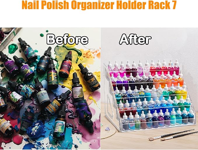 Acrylic Nail Polish Organizer Rack,7-Tier Nail Polish Holder Stand, 2 Pack Storage Holder Stand,Sunglass Organizer, Essential Oils Storage Shelf, Holds Up to 84 Bottles
