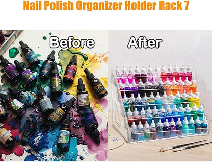 Acrylic Nail Polish Organizer Rack,7-Tier Nail Polish Holder Stand, 2 Pack Storage Holder Stand,Sunglass Organizer, Essential Oils Storage Shelf, Holds Up to 84 Bottles