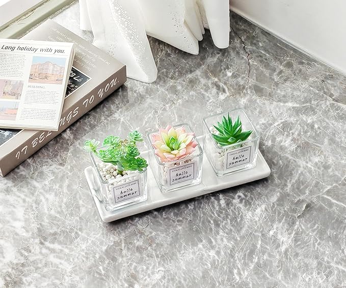9.2" Porcelain Small Bathroom Tray, Ceramic Countertop and Vanity Tray for Cosmetics, Perfume, Jewelry, Candle - Kitchen Soap Tray for Kitchen Counter (Gray)