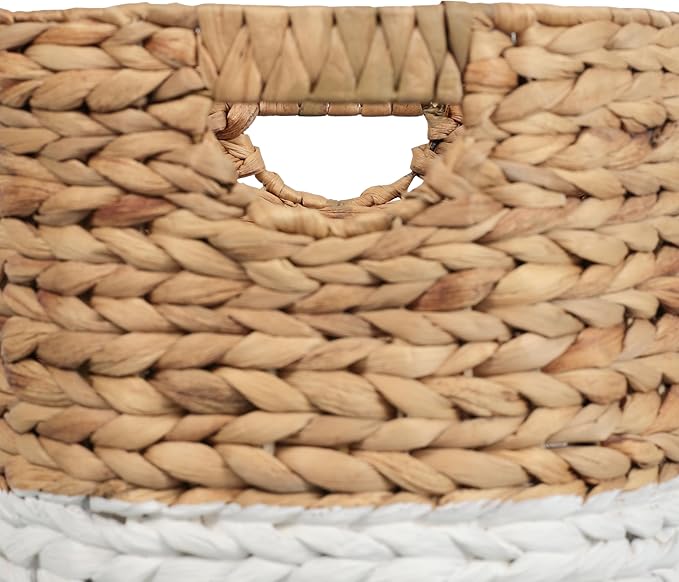 happimess BSK2011E-3SET Avery Bohemian Cottage Handwoven Hyacinth Cylinder Nesting Baskets with Handles, Natural/White (Set of 3)