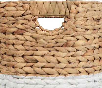 happimess BSK2011E-3SET Avery Bohemian Cottage Handwoven Hyacinth Cylinder Nesting Baskets with Handles, Natural/White (Set of 3)