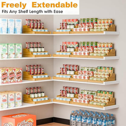 Simple Trending Expandable Bamboo Can Rack Organizer for Pantry, 3-Tier Adjustable Can Storage Holder Holds Up to 24 Cans, Canned Goods Storage Display for Cabinet, Countertop