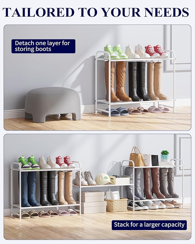 Kitsure Shoe Rack - Stainless Steel Shoe Organizer, Sturdy Shoe Rack for Closet and Front Door Entrance, Free Standing Shoe Shelf, Closet Organizers and Storage, 25.6" Wide - 3 Tier, White