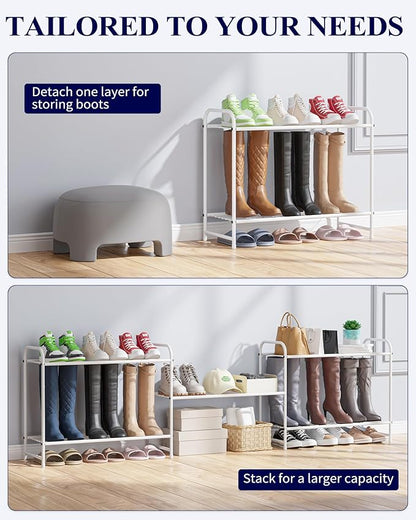 Kitsure Shoe Rack - Stainless Steel Shoe Organizer, Sturdy Shoe Rack for Closet and Front Door Entrance, Free Standing Shoe Shelf, Closet Organizers and Storage, 25.6" Wide - 3 Tier, White