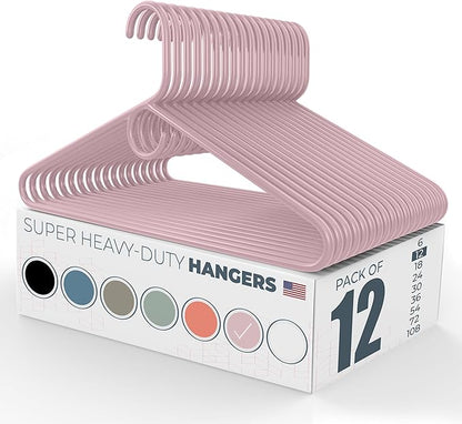 Super Heavy Duty Clothes Hangers 12 Pack – Made in the USA - 10lb Capacity, Thick Plastic Hangers for Pants, Coats, Jackets, Jeans and Adult Clothing – Pink