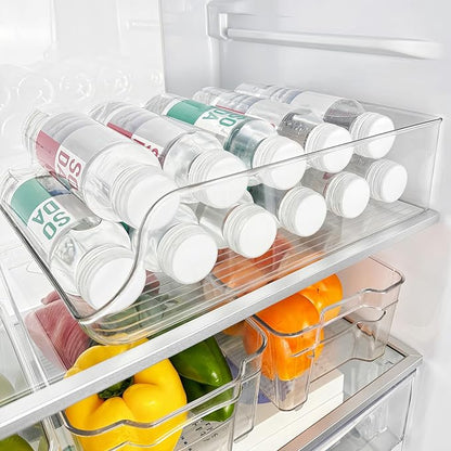 2 Pack Water Bottle Organizer Storage for Refrigerator, Fridge Drink Organizer Plastic Water Bottle Holder Dispenser Container Bin for Freezer Pantry Cabinet Kitchen -Clear