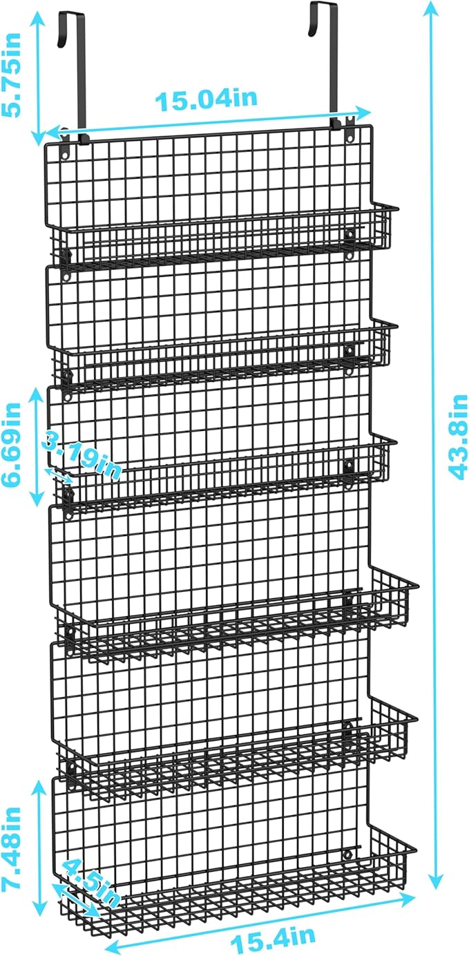 JKsmart 6-Tier Spice Rack Organizer with Door Hook, Wall Mounted & Over the Door Spice Racks for Kitchen Pantry Door Cabinet, Two Size, Large Capacity, Black