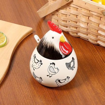 Ceramic Salt Cellar with Lid and Spoon,17oz Large Chicken Rooster Cookie Jar Salt Containers Holder for Countertop Spices,Cute Farmhouse Kitchen Decor,Spice Jar for Coffee,Sugar,Spices,Candies (#A)