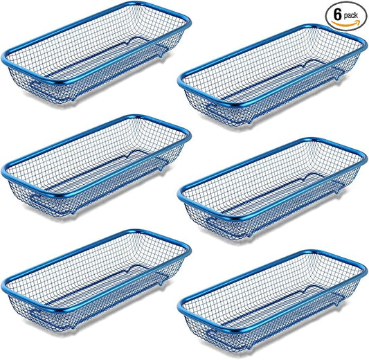 Buyer Star Stainless Steel Cutlery Drawer Organizer Pack of 6, Blue Mesh Storage Baskets with 4 Triangle Racks, Stackable Utensil Holder for Holding Flatware Kitchen Utensil