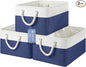 Large Storage Baskets- 15.7x11.8x8.26 inch Storage Bins for Shelves and Closet Organizing, Foldable Fabric Bin for Home Organization Clothes and Laundry (3-Pack, White&Blue)