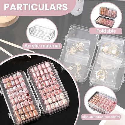 Tri-Fold Press On Nail Organizer Case - 4-Page Portable Storage Box for Fake Nails, Clear PET Plastic Travel Holder (6×3.2×1.8 inch)