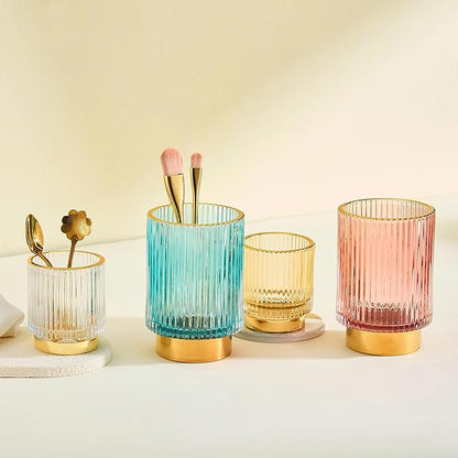 Makeup Brush Holder Organizer,Toothbrush Holders,Desk Pen Pencil Holder,Multifunctional Vintage Glass Brush Cup（S/White/A3-14-US）