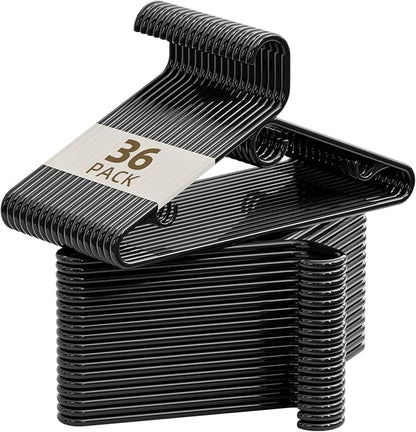 Black Plastic Hangers 36 Pack, Heavy Duty Clothes Hangers with Center Hook & Non-Slip Pants Bar for Standard Size Shirts, Pants, Coat, Dresses, Jackets, Scarves and Belts