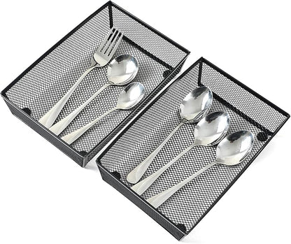 BYCY Silverware Drawer Organizer, Mesh Utensil Organizer for Kitchen Storage, Black Steel Metal Mesh Tray for Flatware Fork Spoon Knife (9x6-4P-Black)