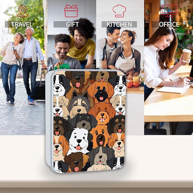 Metal Tin Box Sturdy Metal Storage Box with Lid, Large Container Holder for TCG Cards,Car Keys,Cookies,Tin Containers for Gift,5.0x3.7x1.6 Inch,Exquisite Pattern Design(Cute Cartoon Dog)