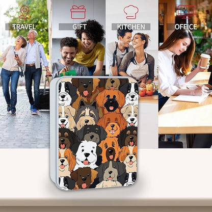 Metal Tin Box Sturdy Metal Storage Box with Lid, Large Container Holder for TCG Cards,Car Keys,Cookies,Tin Containers for Gift,5.0x3.7x1.6 Inch,Exquisite Pattern Design(Cute Cartoon Dog)