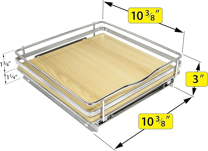LYNK PROFESSIONAL® Élite™ Pull Out Spice Organization for Cabinets - 10-3/8 inch Wide – Spice Rack for Inside Cabinets – Wood/Chrome - Sliding Spice Rack Organizer for cabinet – Spice Rack - 1 Tier