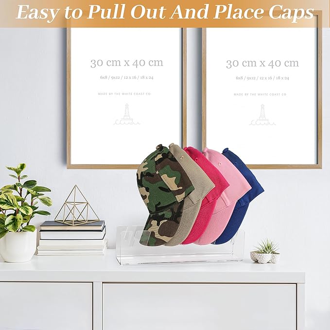 Hat Organizer 2 Pcs Hat Stand for Baseball Caps No Install Baseball Cap Holder Acrylic Hat Organizer for Baseball Caps for 14 Baseball Caps Hat Rack for Bedroom Closet Dresser (Clear)