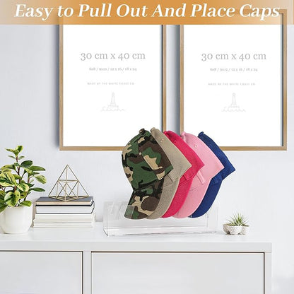 Hat Organizer 2 Pcs Hat Stand for Baseball Caps No Install Baseball Cap Holder Acrylic Hat Organizer for Baseball Caps for 14 Baseball Caps Hat Rack for Bedroom Closet Dresser (Clear)
