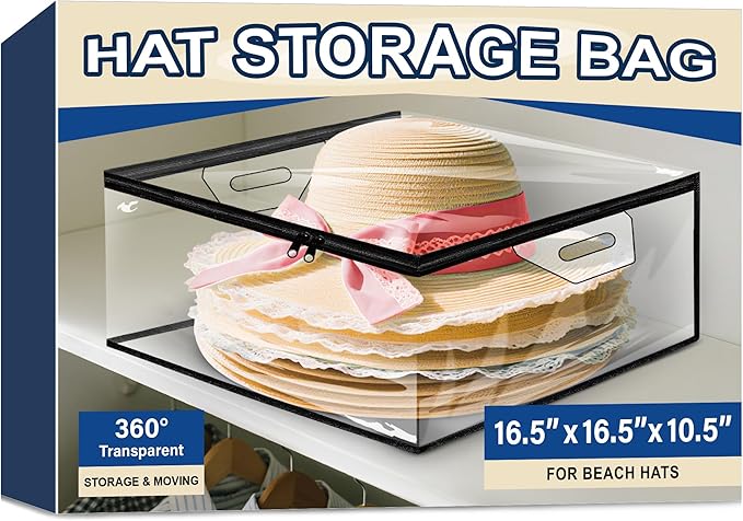 VacPack Clear Hat Storage Bag, Cowboy Women Hat Organizer with Handle, Large Capacity for Cloth, Books, Blanket, Travel， Dorm