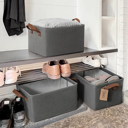CHICVITA Storage Baskets Large Storage Bins for Organizing, Clothes Storage Bins, Closet Organizers and Storage, Small Laundry Basket for Shelves, 16 ¾" L x 11" W x 9 ¾" H, Grey, 2-Pack