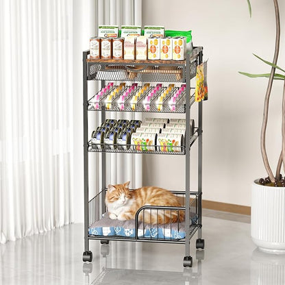 Cat Food Organizer，Multi-Functional Canned Food and Cat Bed Rolling Storage Cart,Manually Adjust The Gap Size，Store Suitable Can Sizes，Used for Jar Food & Cat Food Dispenser Rack