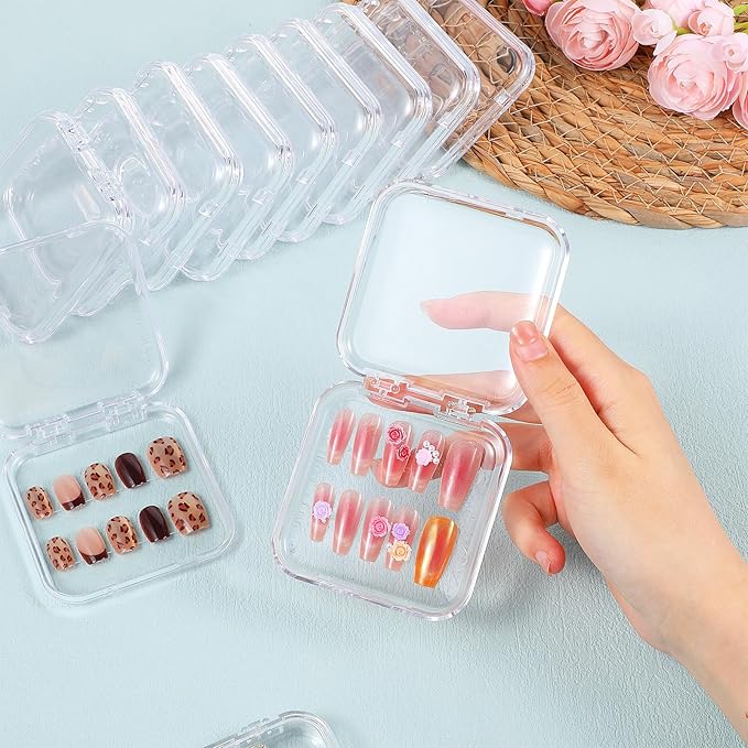 30pcs Press on Nail Case, Nail Storage Box Clear Acrylic Nails Display Box Packaging Fake Nails Storage Case with 90 Pcs Adhesive Double Sided Tape for Fake Nail-Storages,Display-/2.95*2.95inch
