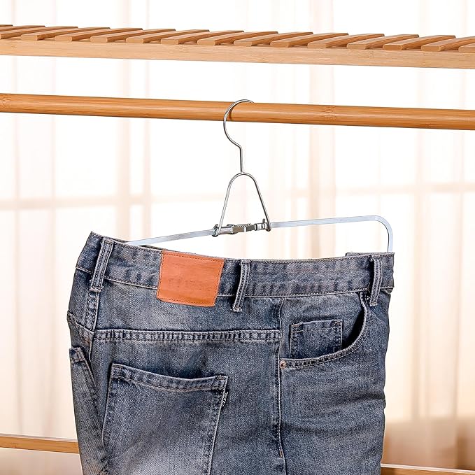 Colingmill 4 Sets Pants Stretcher Wrinkle Free Pants Hangers Hang to Dry Stretchers for Creased Wrinkle Free Slacks Without Ironing (Silvery)