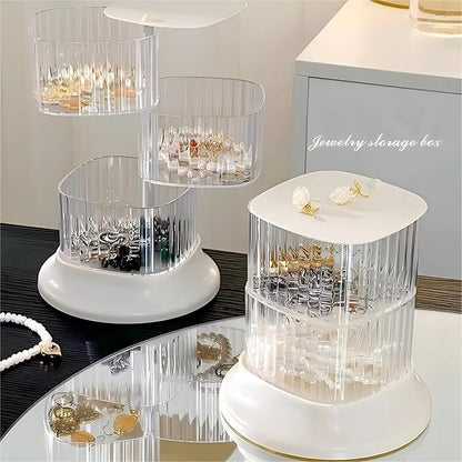Hair Accessory Organizer, 2-Layer Rotating Clear Hair Tie Organizer for Hair Clips, Headbands, Hair Ties, Earring, Necklace, Ring, Jewelry Boxes & Organizers for Girls & Women (2 Layer White)