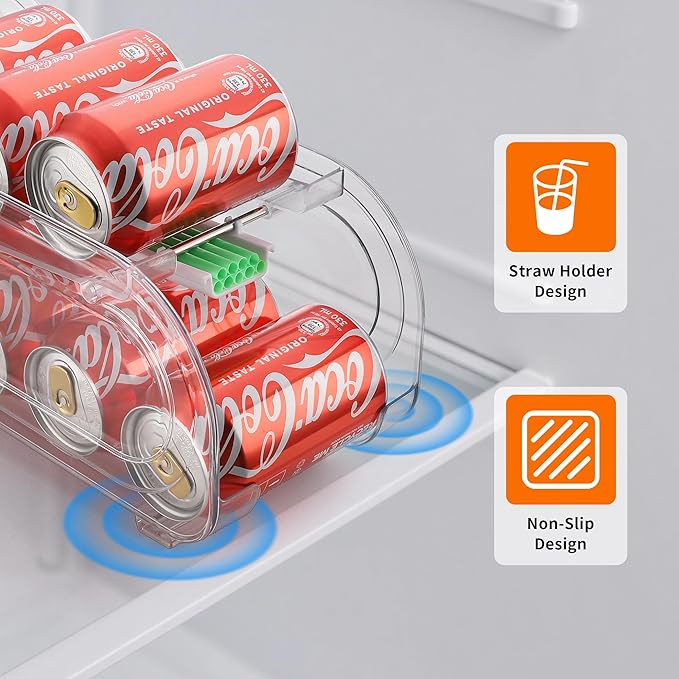 Soda Can Organizer for Refrigerator, Drink Organizer for Fridge, Automatic Rolling Can Dispenser Holder, Organize 10 Pcs Standard 11.15oz or 12oz Short Cans (2 Pack)