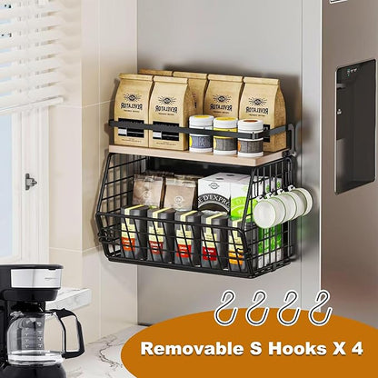 Magnetic Shelf for Fridge,Hanging Wall Basket for Potato Onion Fruit and Vegetable Storage Bins,Large Produce Container Magnetic Spice Rack for Refrigerator Kitchen Counter Pantry,Black