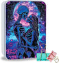 Metal Tin Box Sturdy Metal Storage Box with Lid, Large Container Holder for TCG Cards,Car Keys,Cookies,Tin Containers for Gift,5.0x3.7x1.6 Inch,Exquisite Pattern Design(Skeleton Couple)