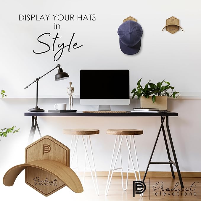 Hat Hooks for Wall Set of 2 – Cowboy Hat Hanger for Fedoras, Caps & Wide Brim Hats – Wooden Curved Rack Preserve Hat Shape – Wall-Mounted Cap Holder for Door & Closet