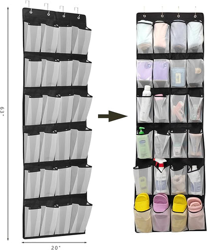 Over The Door Shoe Organizers with 24 Mesh Pockets Shoe Organizer Storage Hanging SimpleHouseware Shoe Holder for Rack (White Black)
