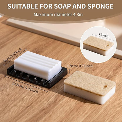 Tanew Self Draining Premium Ceramic Soap Dish, Bar Soap Holder, Waterfall Soap Dish, Shower Soap Holder Sponge Holder Soap Tray Soap Savers for Bathroom, Shower, Kitchen, Sink and Countertop