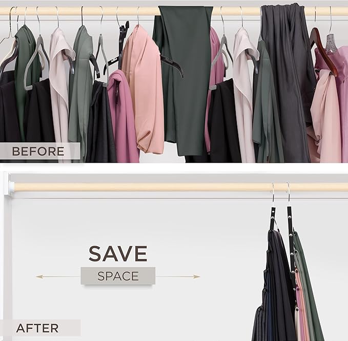 MORALVE Pants Hangers Space Saving - 4 Pack European Beechwood Scarf and Jean Hangers - Closet Organizer and Space Saver Pant Rack, Leggings Hanger, and Scarf Holder with 360° Swivel Hook