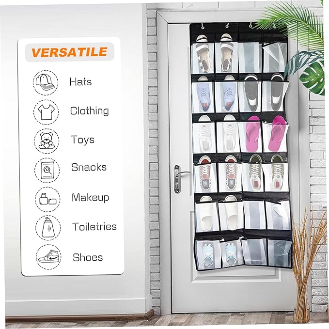 Over the Door Shoe Organizer 24 Pocket Breathable Mesh Hanging Shoe Organizer Up to 40 Pounds Non Slip Shoe Holder Sturdy over the Door Storage Fits for Size 13 Shoes 59x21" Over Door Organizer Shoe