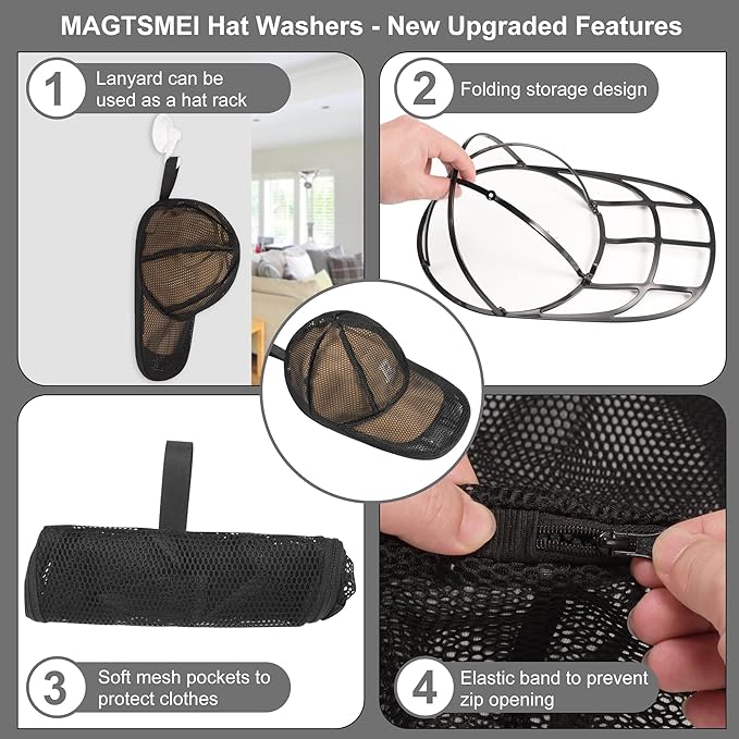 MAGTSMEI Hat Washer Cage for Washing Machine, Hat Washer Cage，Baseball Cap Washing Cage,Cleaning and Protecting Hats in Dishwasher