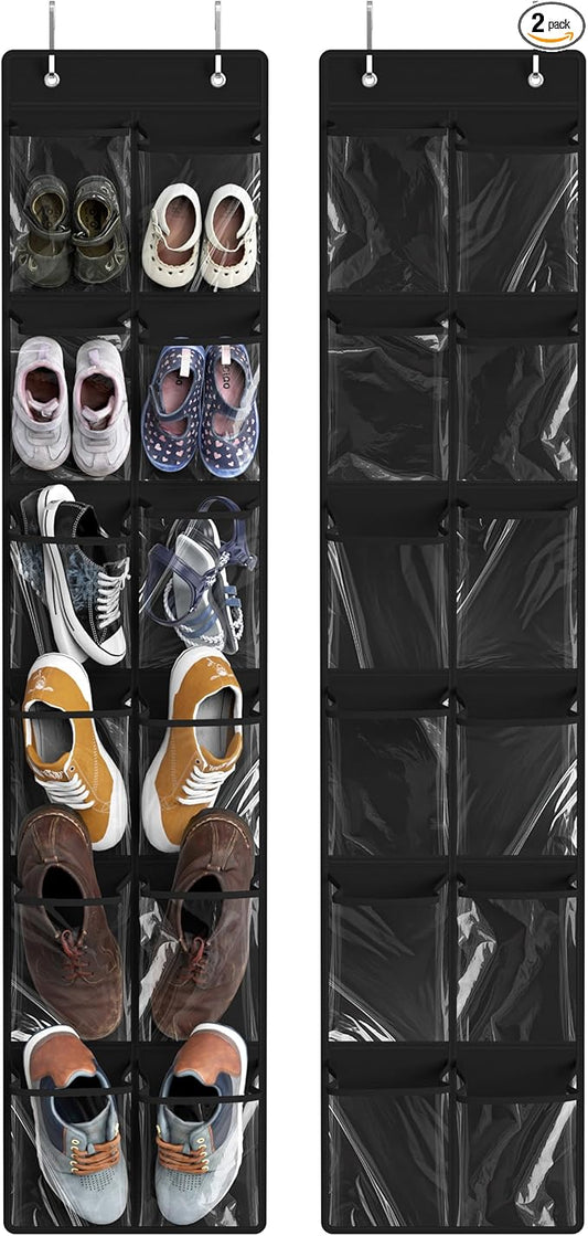 Simple Houseware 24 Pockets - 2PK 12 Large Pockets Over Door Hanging Shoe Organizer, Black