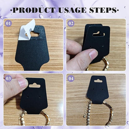 300pcs Jewelry Display Cards with Adhesive, 1.7 * 4.7inch Necklace Display Cards with 300pcs Packaging Bags Jewelry Holder Cards Hanging for Earring Hair Band Keychain Scrunchies (Black)