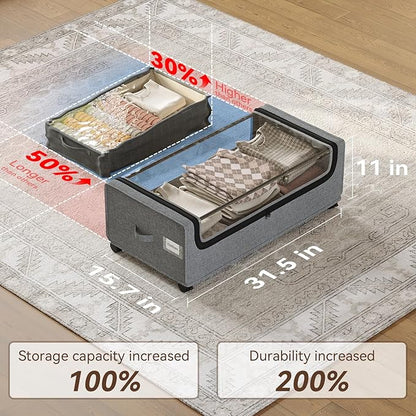Under Bed Storage, Tall Size Under Bed Storage With Wheels, Under bed Shoe Storage, Metal Frame, 90L Capacity, Storage Drawers for Bedroom